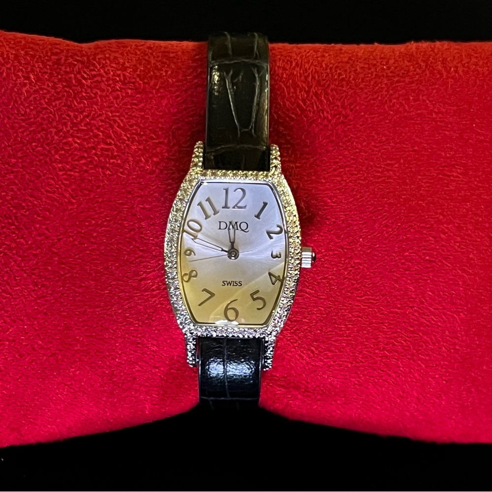 DMQ Swiss Black Leather Band Watch